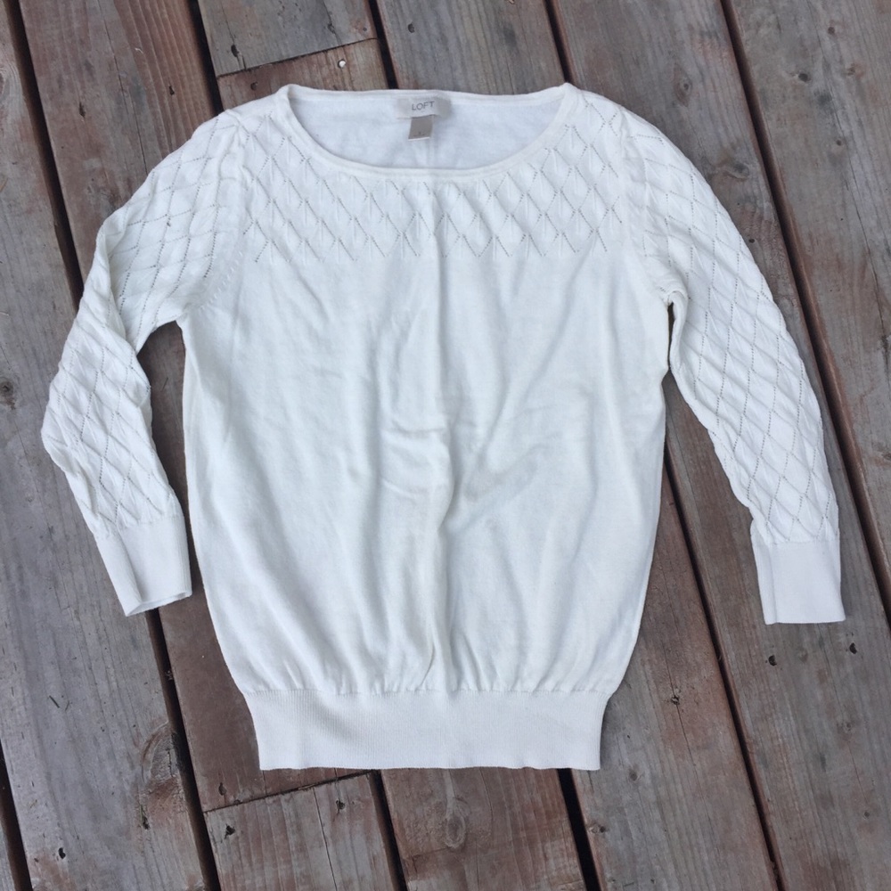 Loft White Long Sleeve Sweater Size Small